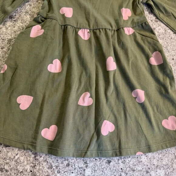 NWT Baby Gap Green Pink Hearts 100% Cotton Long Sleeve Scoop Neck Dress-Size 3T - Picture 10 of 10